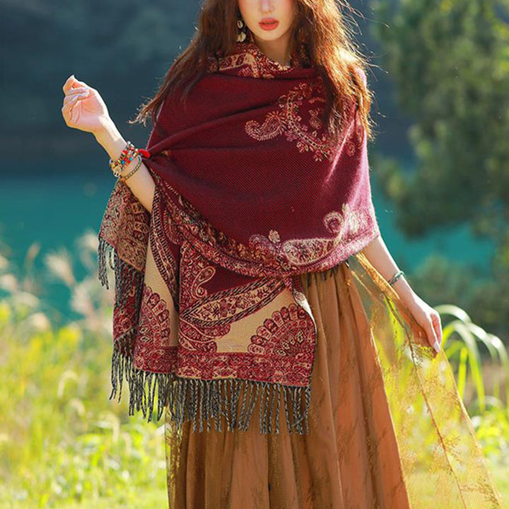 Buddha Stones Tibetan Vine Leaves Pattern Design Shawl Cozy Travel Scarf Wrap - image 11