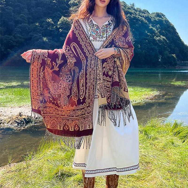 Buddha Stones Vintage Tibetan Leaves Pattern Design Shawl Cozy Travel Scarf Wrap - image 17