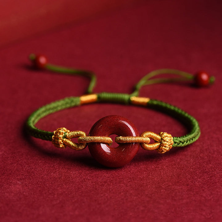 Buddha Stones Handmade Cinnabar Peace Buckle Blessing Braided Rope Bracelet - Green Rope(Wrist Circumference 14-23cm) - image 10