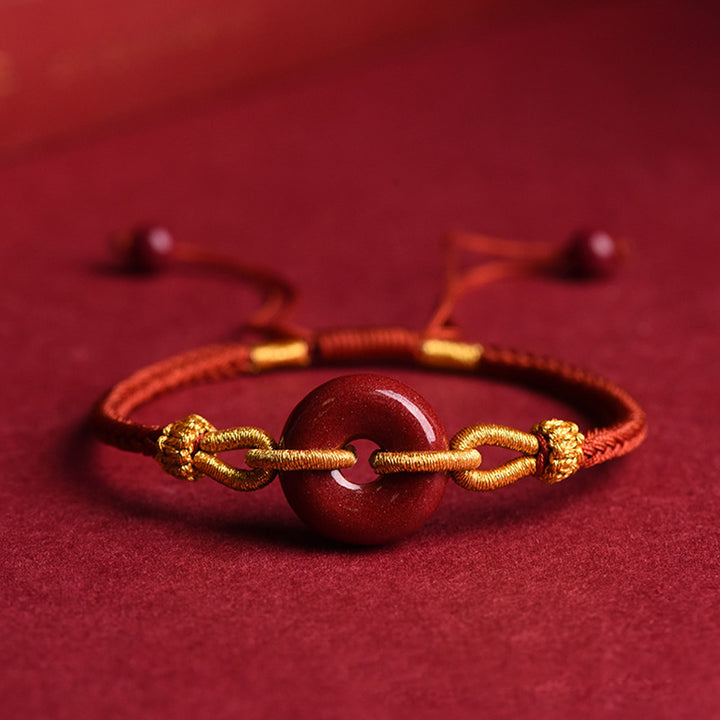Buddha Stones Handmade Cinnabar Peace Buckle Blessing Braided Rope Bracelet - Dark Red Rope(Wrist Circumference 14-23cm) - image 11