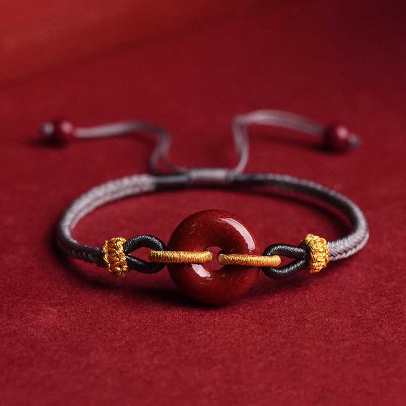 Buddha Stones Handmade Cinnabar Peace Buckle Blessing Braided Rope Bracelet - Gray Rope(Wrist Circumference 14-23cm) - image 12