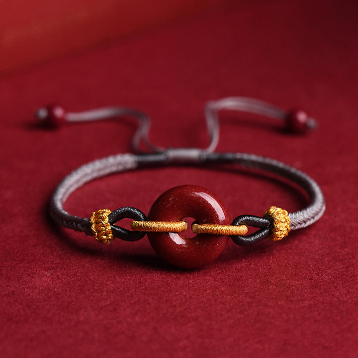 Buddha Stones Handmade Cinnabar Peace Buckle Blessing Braided Rope Bracelet - Gray Rope(Wrist Circumference 14-23cm) - image 12