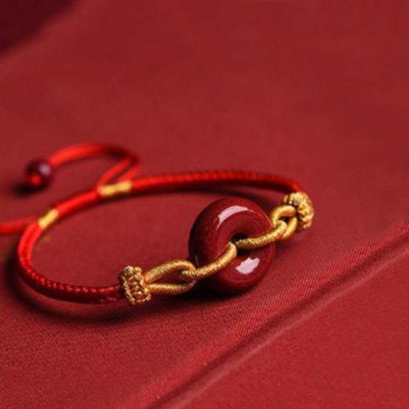 Buddha Stones Handmade Cinnabar Peace Buckle Blessing Braided Rope Bracelet - image 3