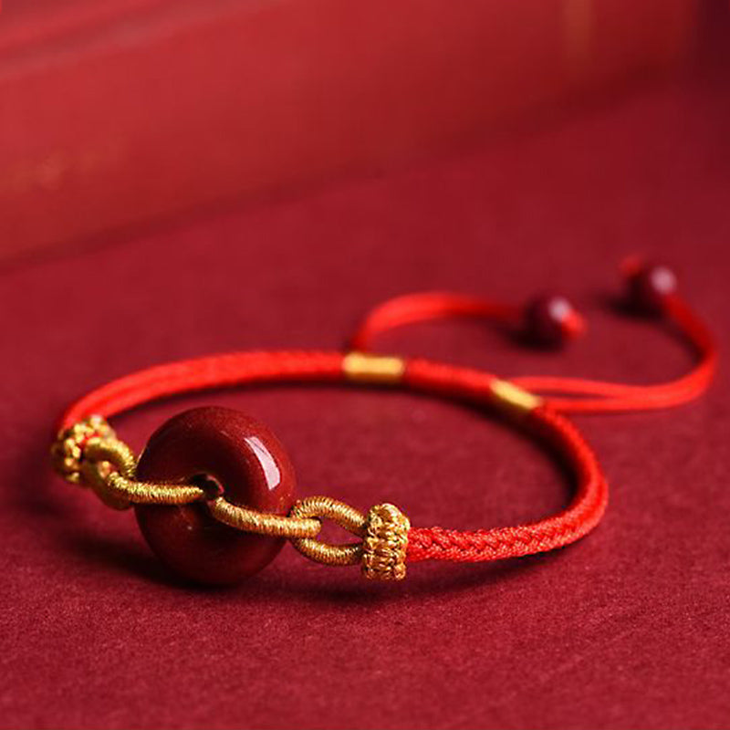Buddha Stones Handmade Cinnabar Peace Buckle Blessing Braided Rope Bracelet - image 4