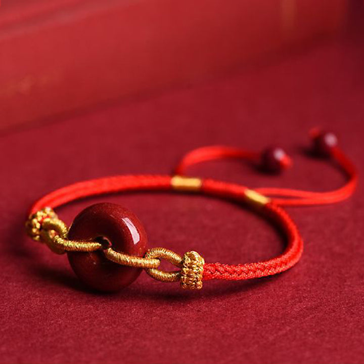 Buddha Stones Handmade Cinnabar Peace Buckle Blessing Braided Rope Bracelet - image 4