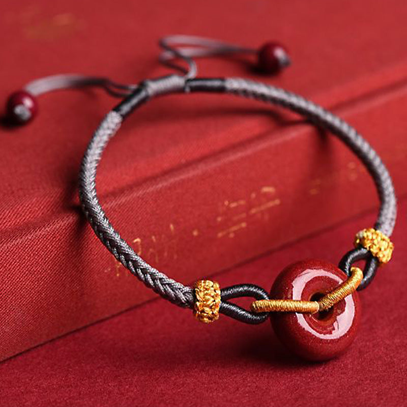 Buddha Stones Handmade Cinnabar Peace Buckle Blessing Braided Rope Bracelet - image 13