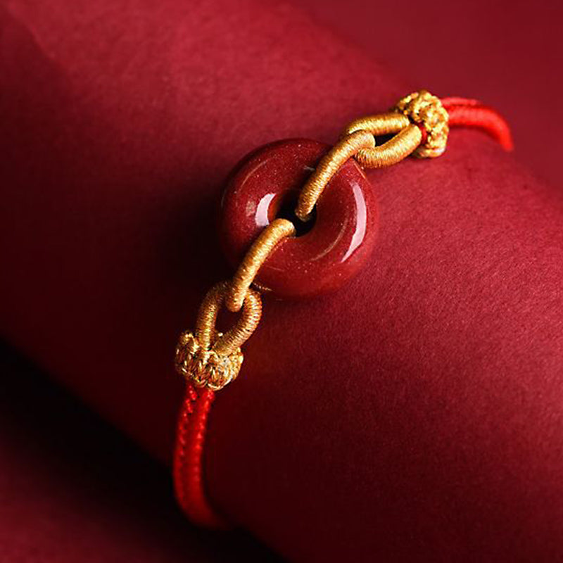 Buddha Stones Handmade Cinnabar Peace Buckle Blessing Braided Rope Bracelet - image 2