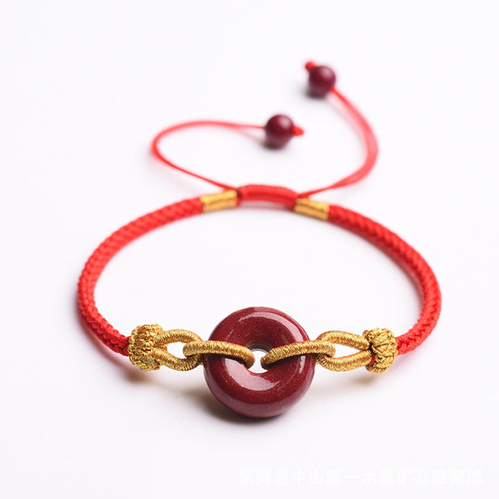 Buddha Stones Handmade Cinnabar Peace Buckle Blessing Braided Rope Bracelet - image 8