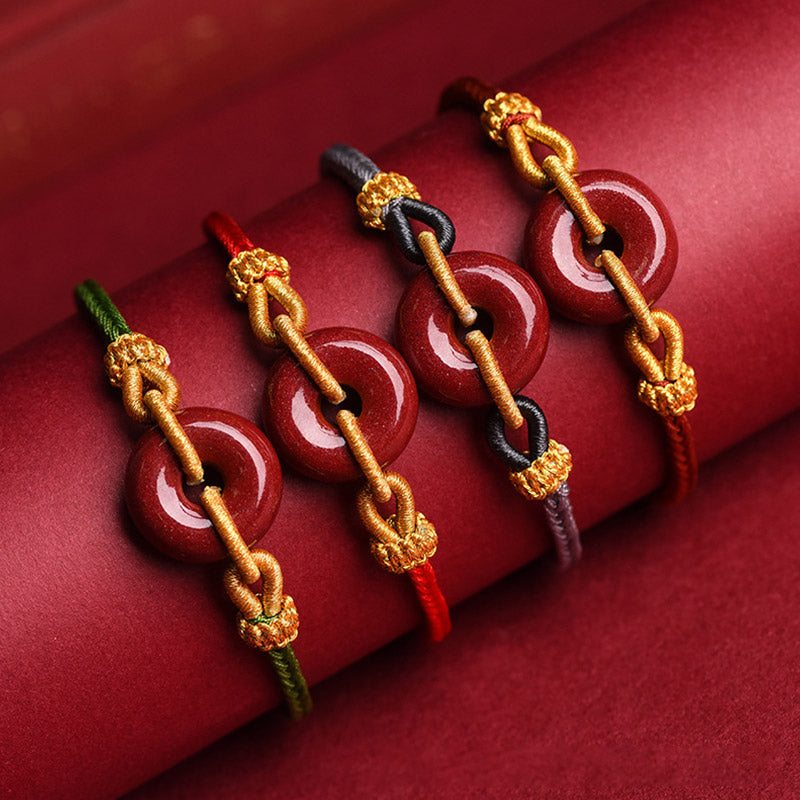 Buddha Stones Handmade Cinnabar Peace Buckle Blessing Braided Rope Bracelet - image 1