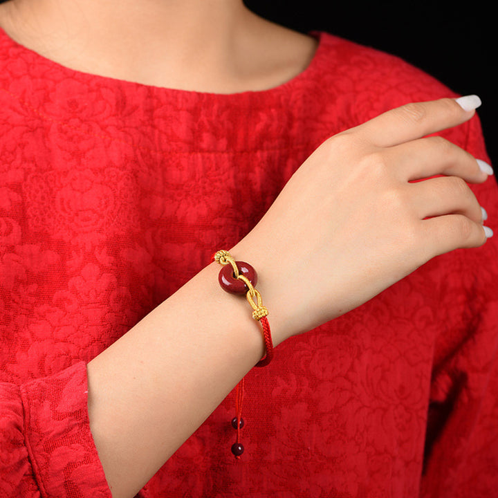 Buddha Stones Handmade Cinnabar Peace Buckle Blessing Braided Rope Bracelet - image 6