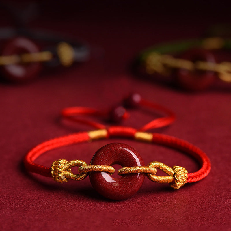 Buddha Stones Handmade Cinnabar Peace Buckle Blessing Braided Rope Bracelet - image 5