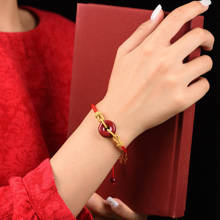 Buddha Stones Handmade Cinnabar Peace Buckle Blessing Braided Rope Bracelet - image 7