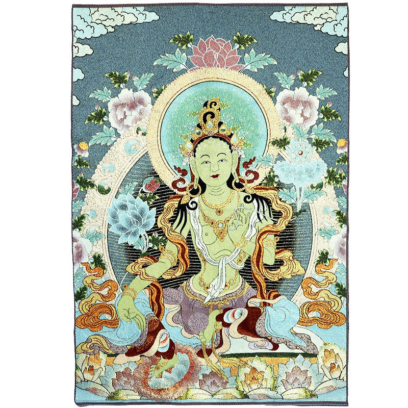 Buddha Stones Tibetan Embroidery White Tara Thangka Tapestry Wall Hanging Wall Art Meditation for Home Decor - image 4