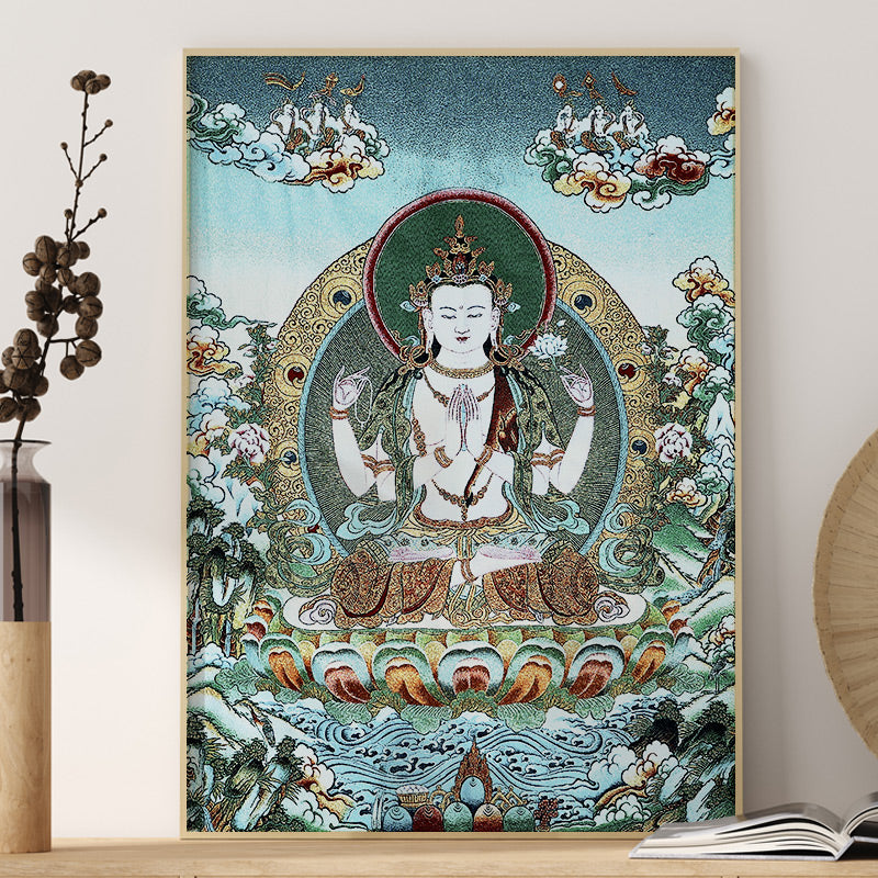 Buddha Stones Tibetan Embroidery White Tara Thangka Tapestry Wall Hanging Wall Art Meditation for Home Decor - 24*36 inches(60*90cm)-2 - image 8