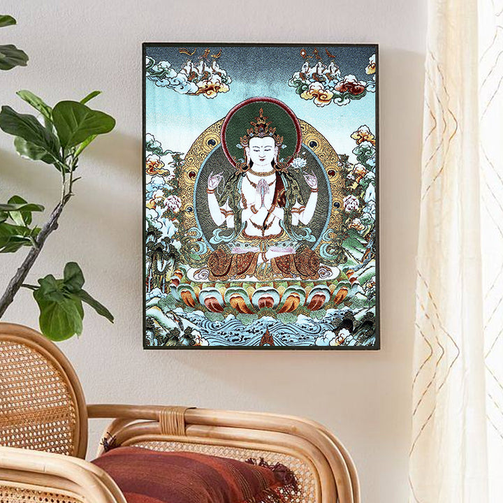 Buddha Stones Tibetan Embroidery White Tara Thangka Tapestry Wall Hanging Wall Art Meditation for Home Decor - image 12