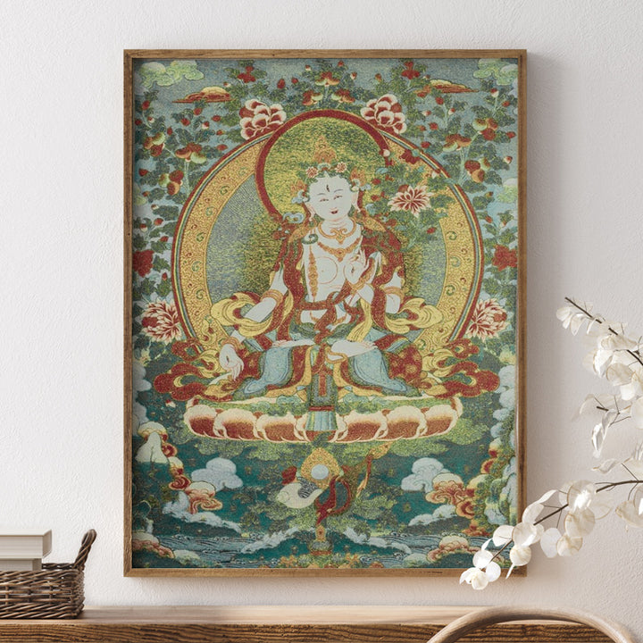 Buddha Stones Tibetan Embroidery White Tara Thangka Tapestry Wall Hanging Wall Art Meditation for Home Decor - 24*36 inches(60*90cm)-1 - image 6