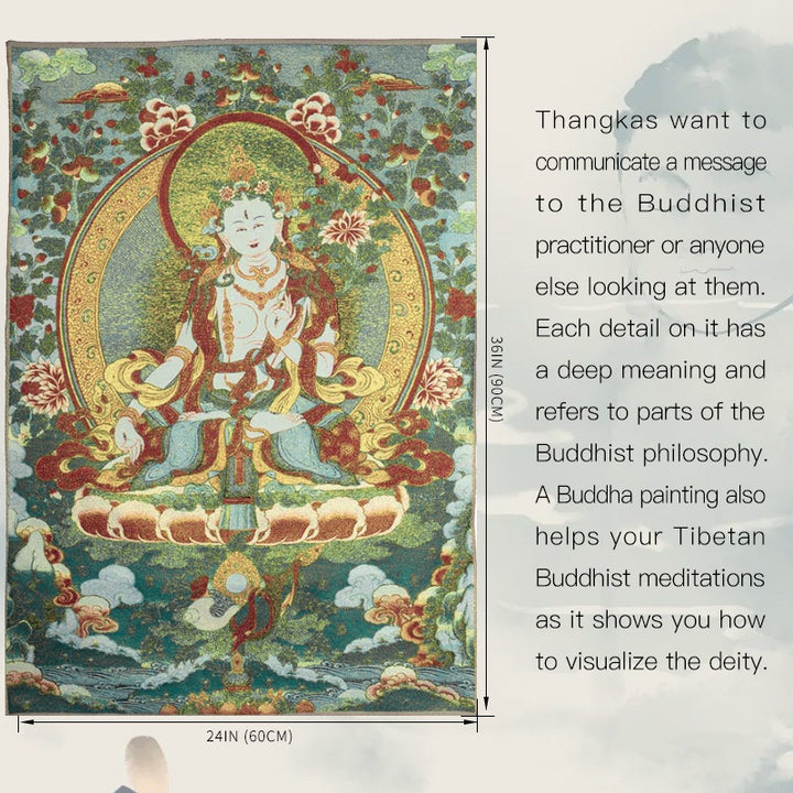 Buddha Stones Tibetan Embroidery White Tara Thangka Tapestry Wall Hanging Wall Art Meditation for Home Decor - image 7