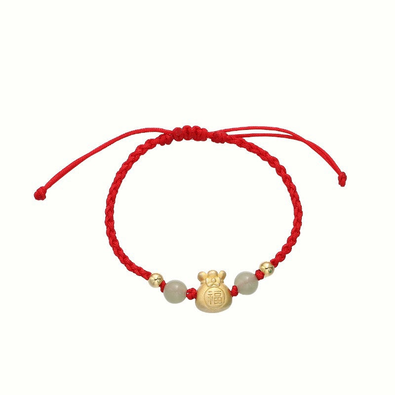 Buddha Stones Lucky Money Bag Fu Character Jade Bead Luck Braided Bracelet - image 3