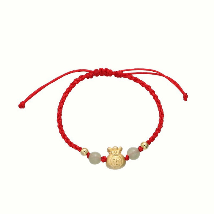 Buddha Stones Lucky Money Bag Fu Character Jade Bead Luck Braided Bracelet - image 3