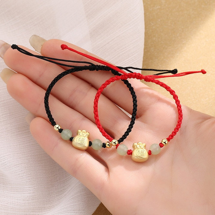 Buddha Stones Lucky Money Bag Fu Character Jade Bead Luck Braided Bracelet - image 2