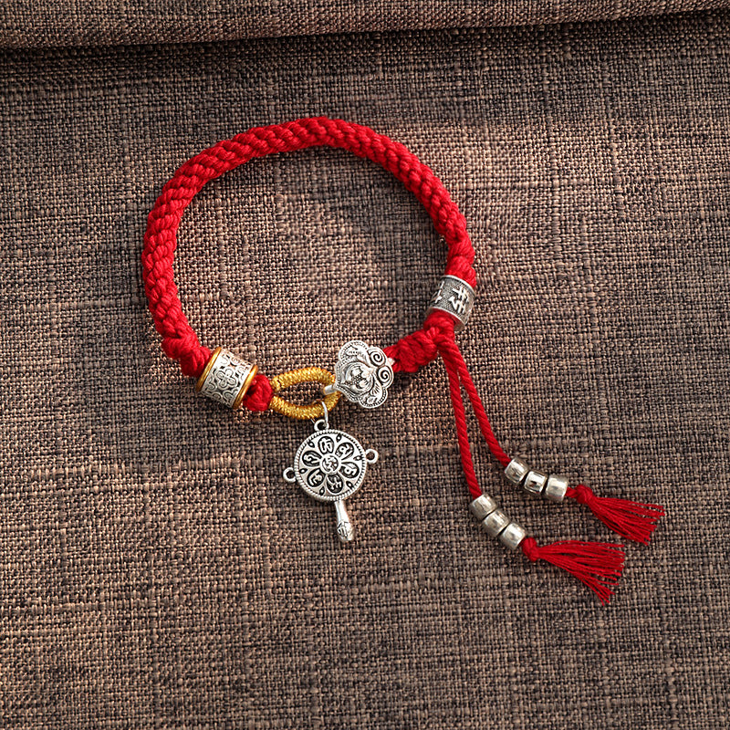 Buddha Stones Handmade Tibetan Om Mani Padme Hum Fu Character Luck Fortune Braided Bracelet - Red(Wrist Circumference 14-18cm) - image 4