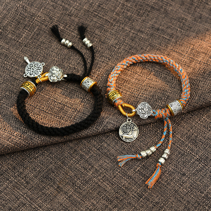 Buddha Stones Handmade Tibetan Om Mani Padme Hum Fu Character Luck Fortune Braided Bracelet - image 0