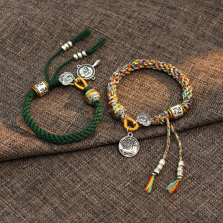 Buddha Stones Handmade Tibetan Om Mani Padme Hum Fu Character Luck Fortune Braided Bracelet - image 8