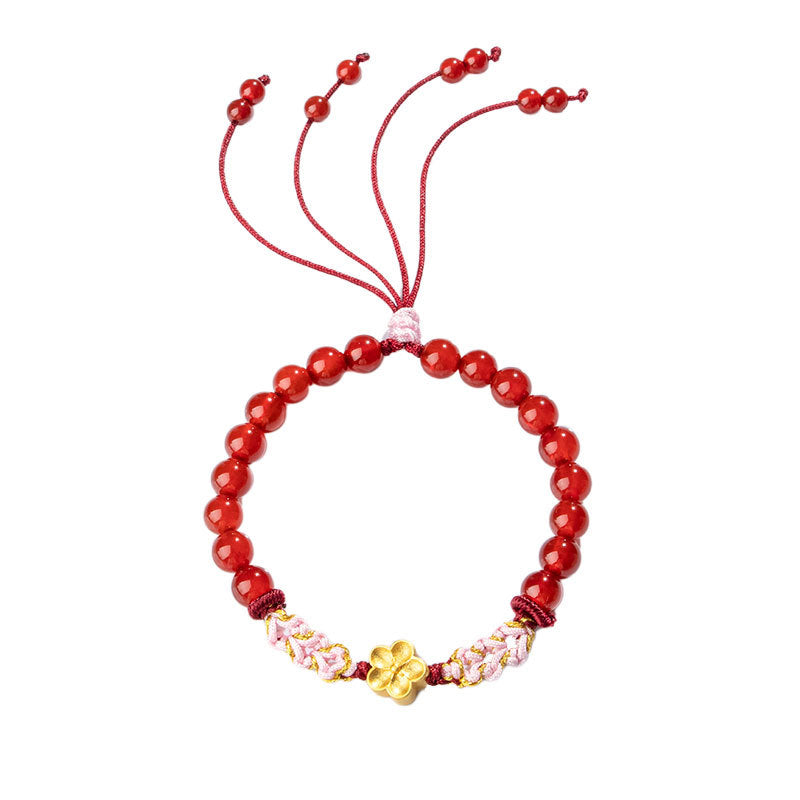 Buddha Stones 999 Sterling Silver Natural Red Agate Pink Crystal Cherry blossom Bracelet - image 13
