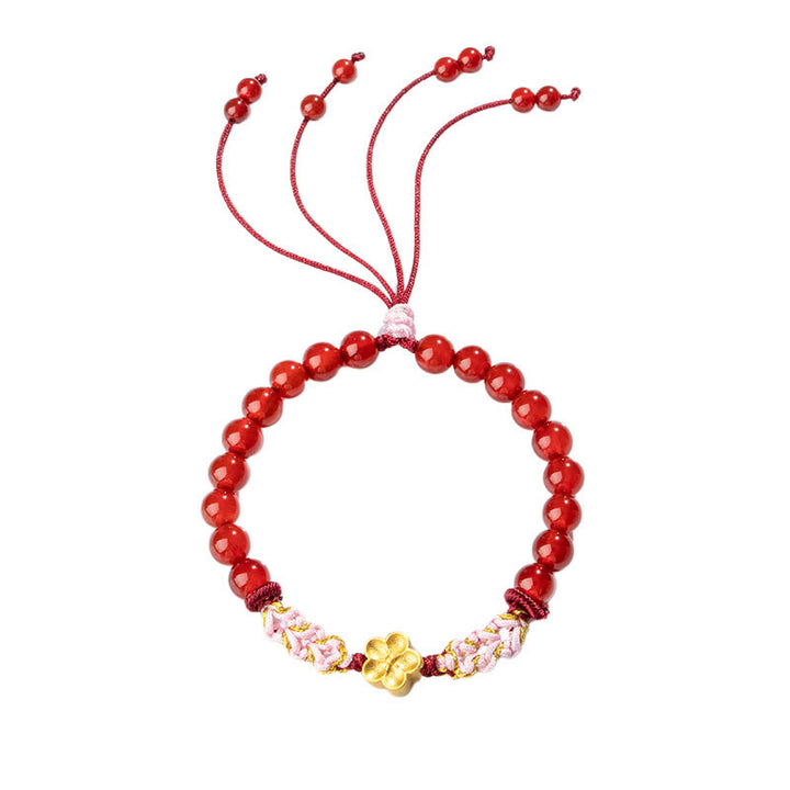 Buddha Stones 999 Sterling Silver Natural Red Agate Pink Crystal Cherry blossom Bracelet - image 13