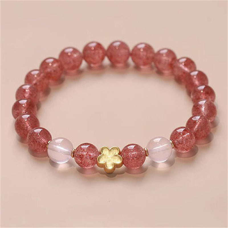 Buddha Stones Natural Strawberry Quartz Peach Blossom PiXiu Attract Fortune Healing Bracelet - Strawberry Quartz Peach Blossom(Wrist Circumference 14-16cm) - image 0