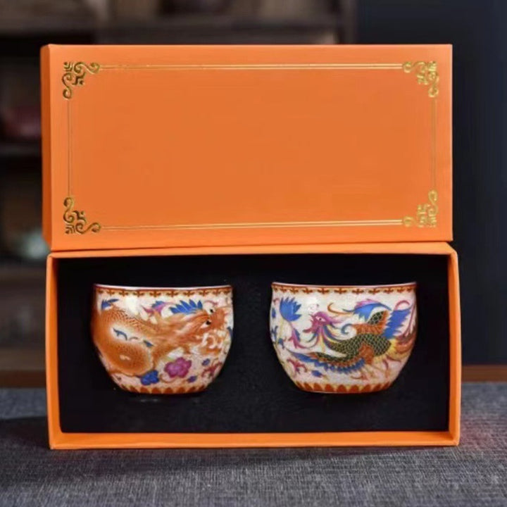 Buddha Stones 2Pcs Dragon Phoenix Ceramic Teacup Kung Fu Tea Cups - 2Pcs Dragon And Phoenix 7.6cm*5.3cm*150ml - image 9