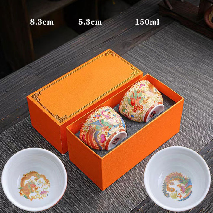 Buddha Stones 2Pcs Dragon Phoenix Ceramic Teacup Kung Fu Tea Cups - 2Pcs Dragon And Phoenix 8.3cm*5.3cm*150ml - image 10