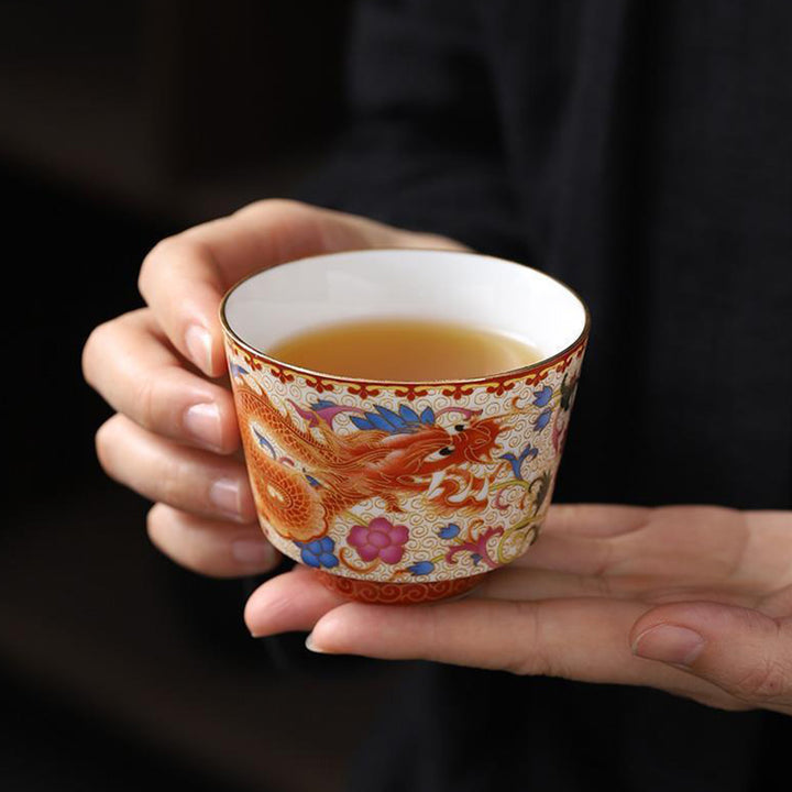 Buddha Stones 2Pcs Dragon Phoenix Ceramic Teacup Kung Fu Tea Cups - image 2