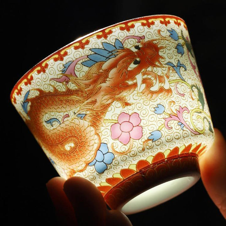 Buddha Stones 2Pcs Dragon Phoenix Ceramic Teacup Kung Fu Tea Cups - image 3