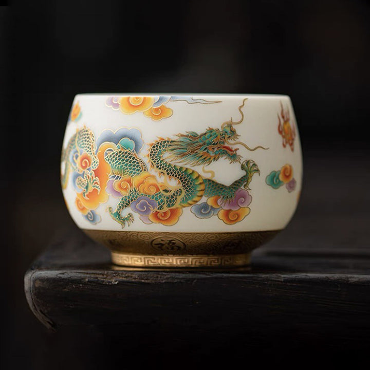 Buddha Stones Dragon Phoenix Auspicious Clouds Ceramic Teacup Kung Fu Tea Cup - Big 8.6cm*6cm*170ml - image 7