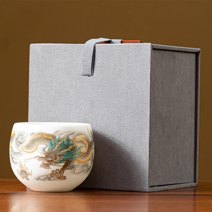 Buddha Stones Dragon Phoenix Auspicious Clouds Ceramic Teacup Kung Fu Tea Cup With Gift Box - image 8