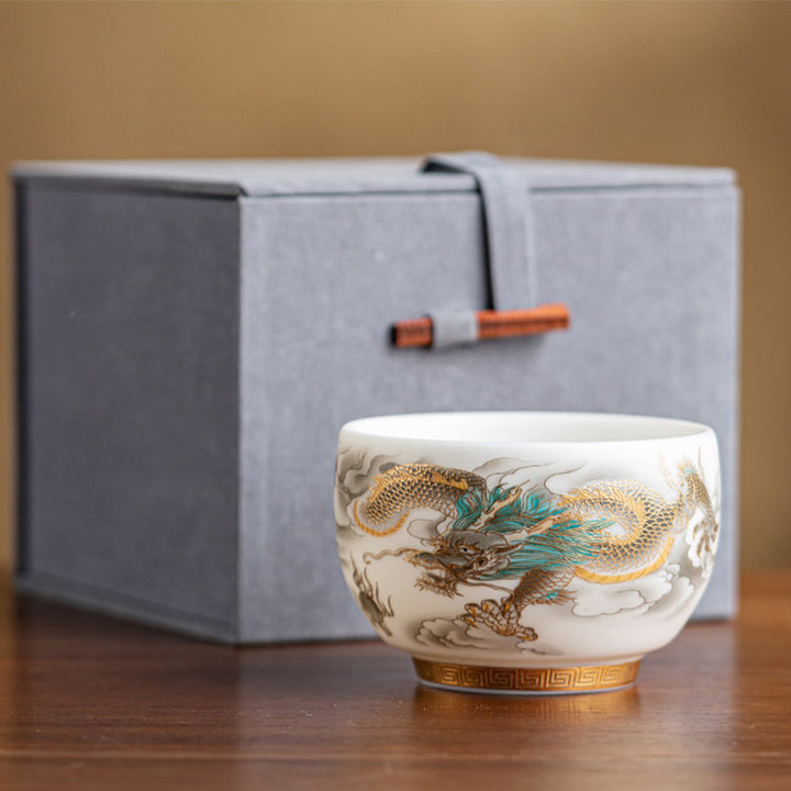 Buddha Stones Dragon Phoenix Auspicious Clouds Ceramic Teacup Kung Fu Tea Cup With Gift Box - Golden Dragon 7.5cm*5.5cm*140ml(Gift Box) - image 17