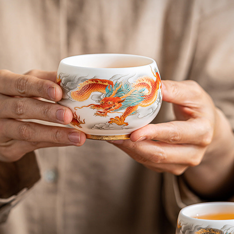 Buddha Stones Dragon Phoenix Auspicious Clouds Ceramic Teacup Kung Fu Tea Cup With Gift Box - image 16