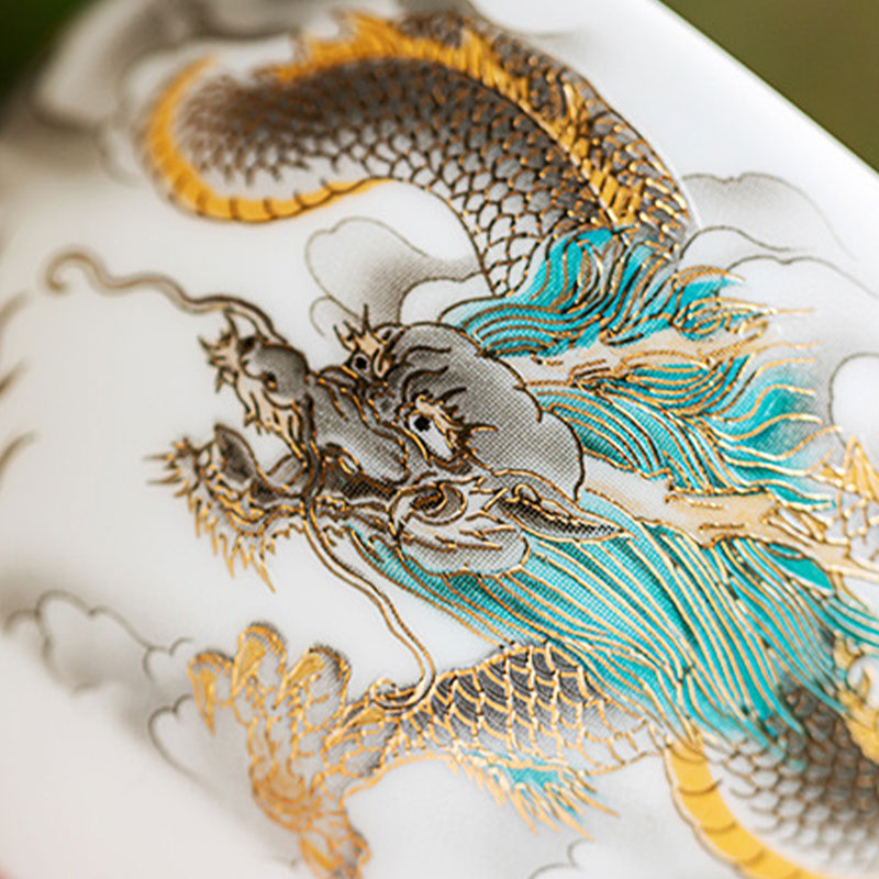 Buddha Stones Dragon Phoenix Auspicious Clouds Ceramic Teacup Kung Fu Tea Cup With Gift Box - image 3
