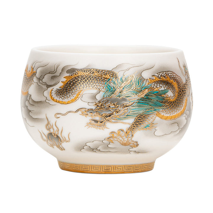 Buddha Stones Dragon Phoenix Auspicious Clouds Ceramic Teacup Kung Fu Tea Cup With Gift Box - image 9