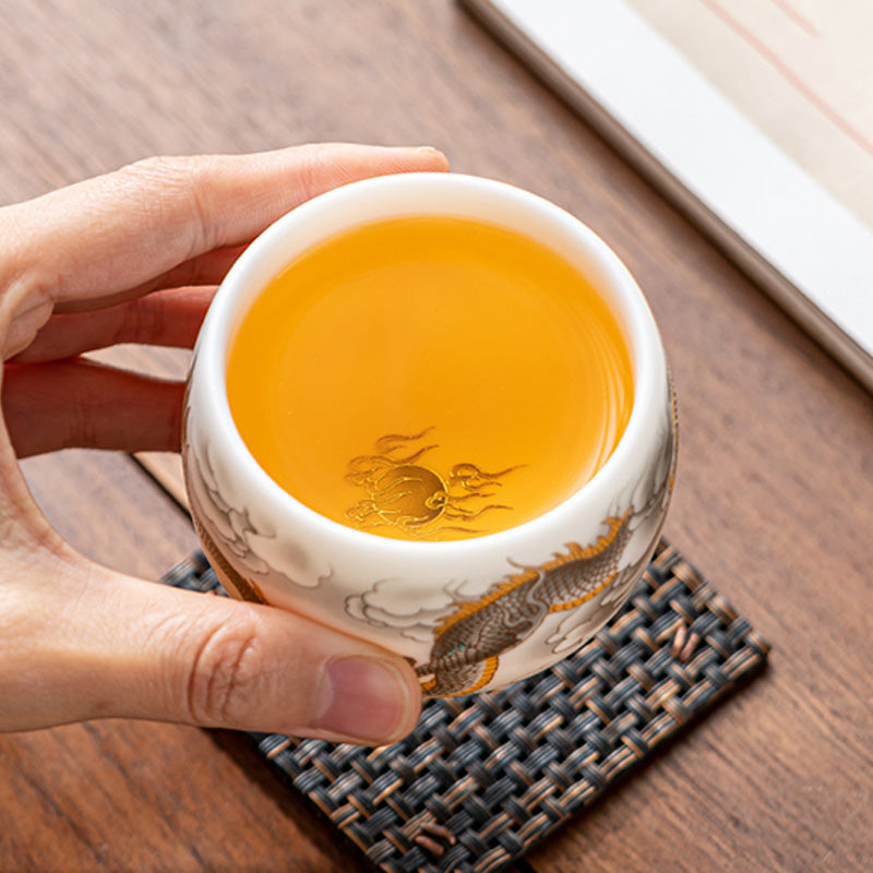 Buddha Stones Dragon Phoenix Auspicious Clouds Ceramic Teacup Kung Fu Tea Cup With Gift Box - image 4