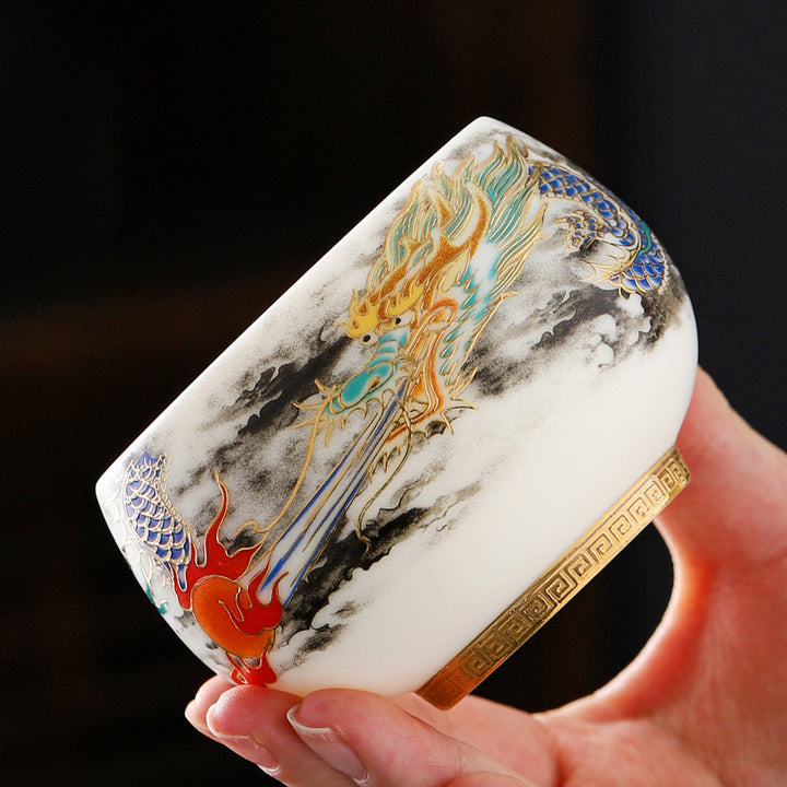 Buddha Stones Dragon Playing With Pearl Design White Porcelain Ceramic Teacup Kung Fu Tea Cup 160ml - image 2
