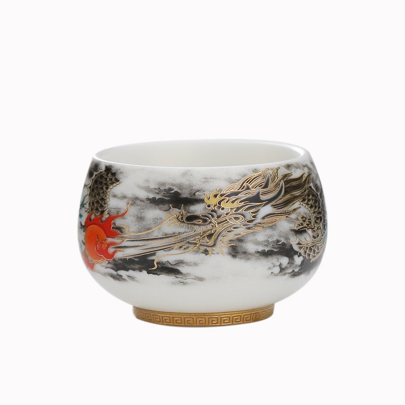 Buddha Stones Dragon Playing With Pearl Design White Porcelain Ceramic Teacup Kung Fu Tea Cup 160ml - image 6