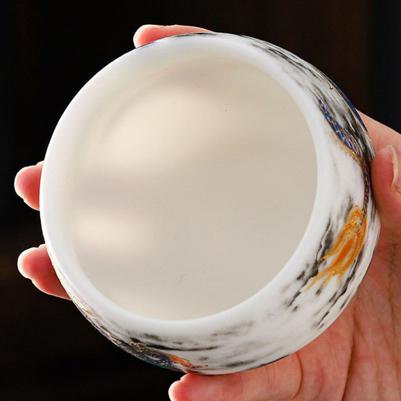 Buddha Stones Dragon Playing With Pearl Design White Porcelain Ceramic Teacup Kung Fu Tea Cup 160ml - image 3