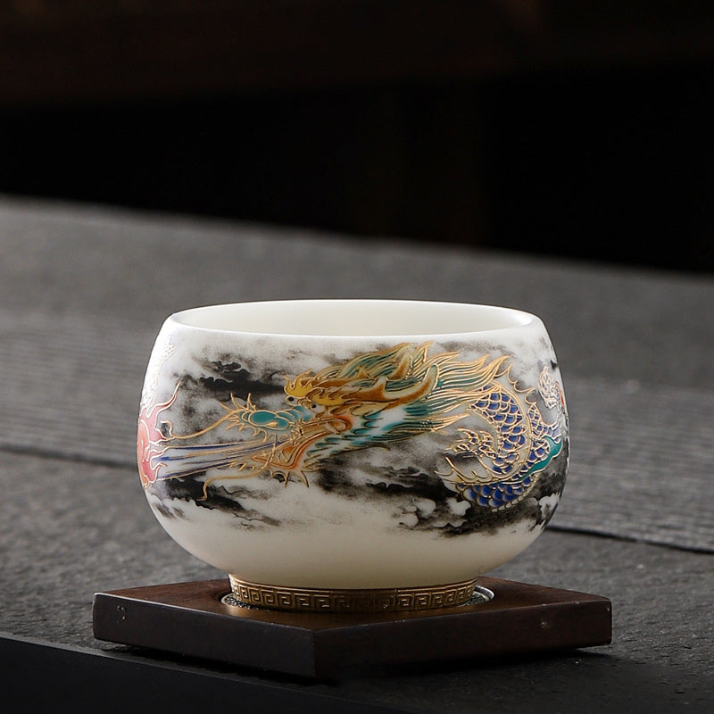 Buddha Stones Dragon Playing With Pearl Design White Porcelain Ceramic Teacup Kung Fu Tea Cup 160ml - image 1