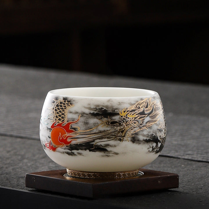 Buddha Stones Dragon Playing With Pearl Design White Porcelain Ceramic Teacup Kung Fu Tea Cup 160ml - Black Dragon 8.2cm*5.6cm*160ml - image 4