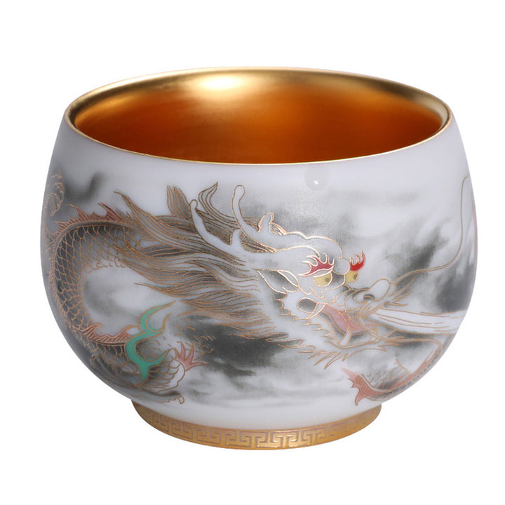 Buddha Stones Dragon Gilt Gourd Ceramic White Porcelain Teacup Kung Fu Tea Cup 160ml - image 7