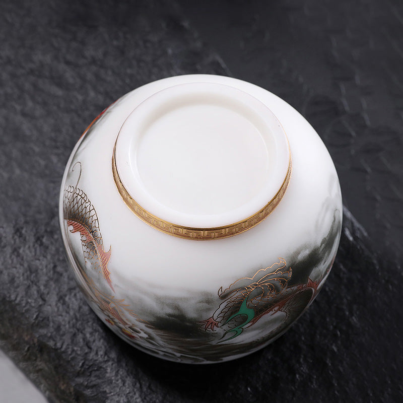 Buddha Stones Dragon Gilt Gourd Ceramic White Porcelain Teacup Kung Fu Tea Cup 160ml - image 4