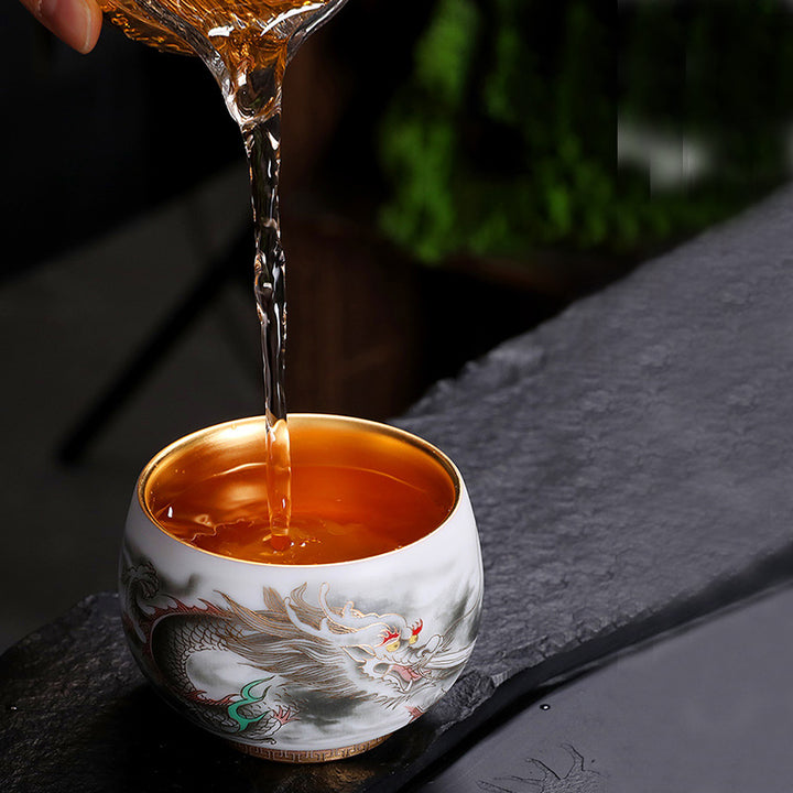 Buddha Stones Dragon Gilt Gourd Ceramic White Porcelain Teacup Kung Fu Tea Cup 160ml - image 5