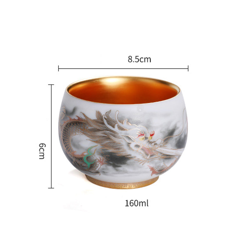 Buddha Stones Dragon Gilt Gourd Ceramic White Porcelain Teacup Kung Fu Tea Cup 160ml - image 6